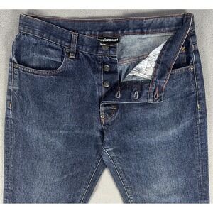 The Hundreds Jeans Mens 34x30 Blue Slim Fit Button Fly Embroidered Pocket Logo